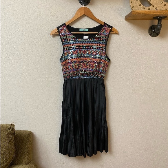 KARLIE boutique sleeveless dress multicolor sequins accordion style skirt party - Picture 1 of 11